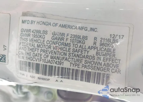 2018 Honda Accord Lx from USA, damaged, VIN 1HGCV1F10JA074391